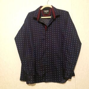 LAMASINI...BURGUNDY-BLUE LONG SLEEVE BUTTON UP SHIRT..SIZE:XL